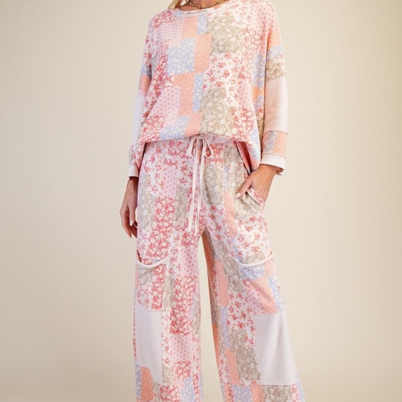 NEW EASEL PATCHWORK PRINT MIX WASHED PULLOVER FLORAL 3/4 SLEEVES OVERSIZED SMALL - Picture 8 of 10